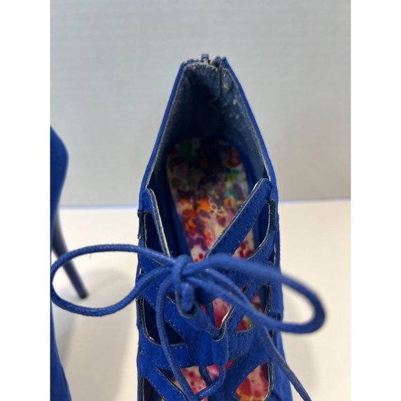 Qupid Platform Dazzling Cobalt Blue Suede Shoes - Picture 3 of 13